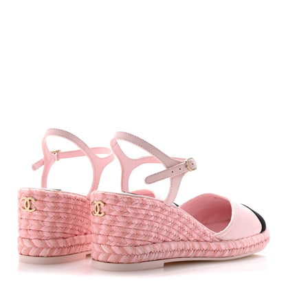 Chanel Lambskin Grosgrain CC Espadrilles Wedges 38 Pink Black 5 of 11