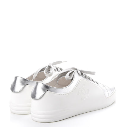 Chanel Iridescent Goatskin Sneakers 40.5 White Silver 4 of 10