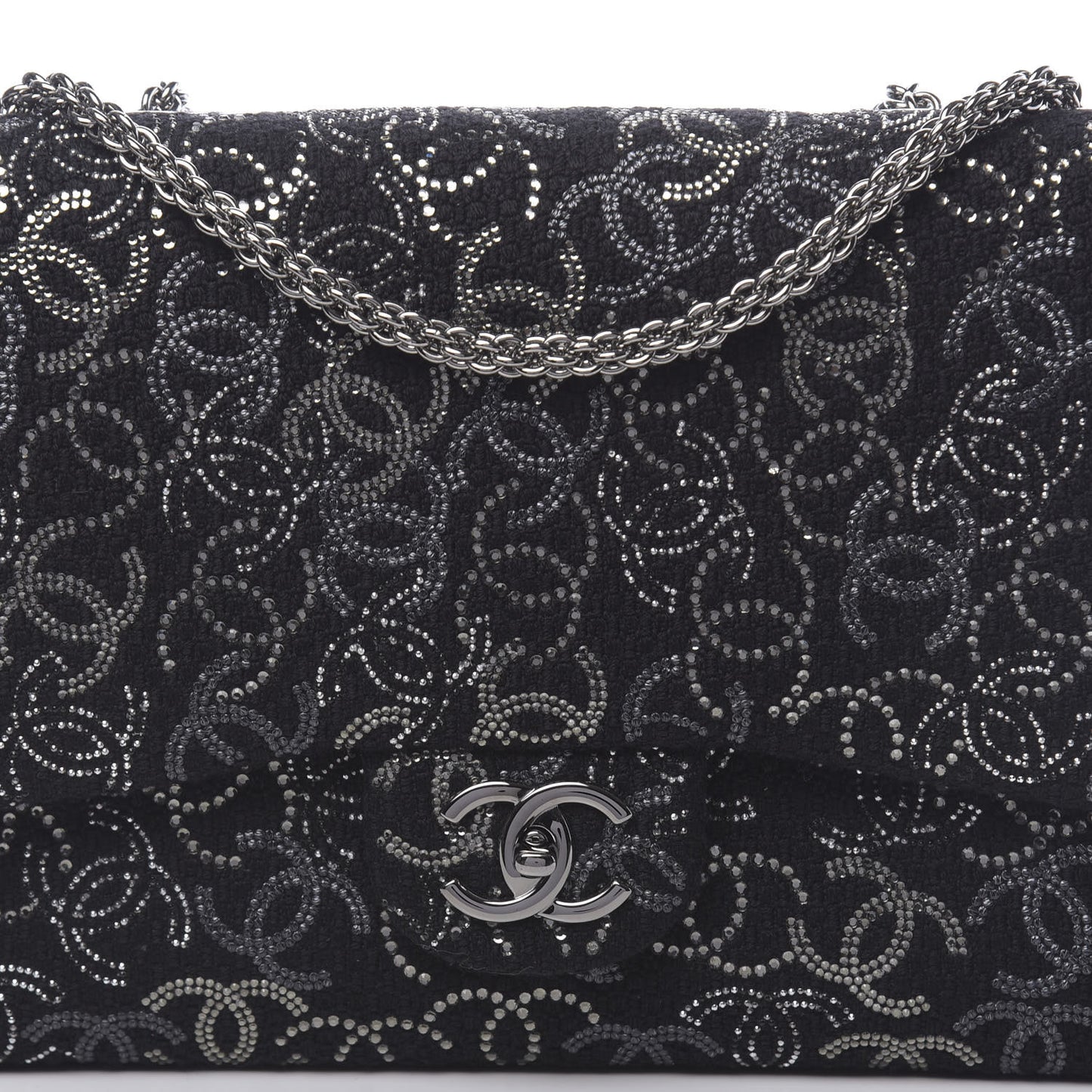 Tweed Strass Jumbo Pudong Flap Black