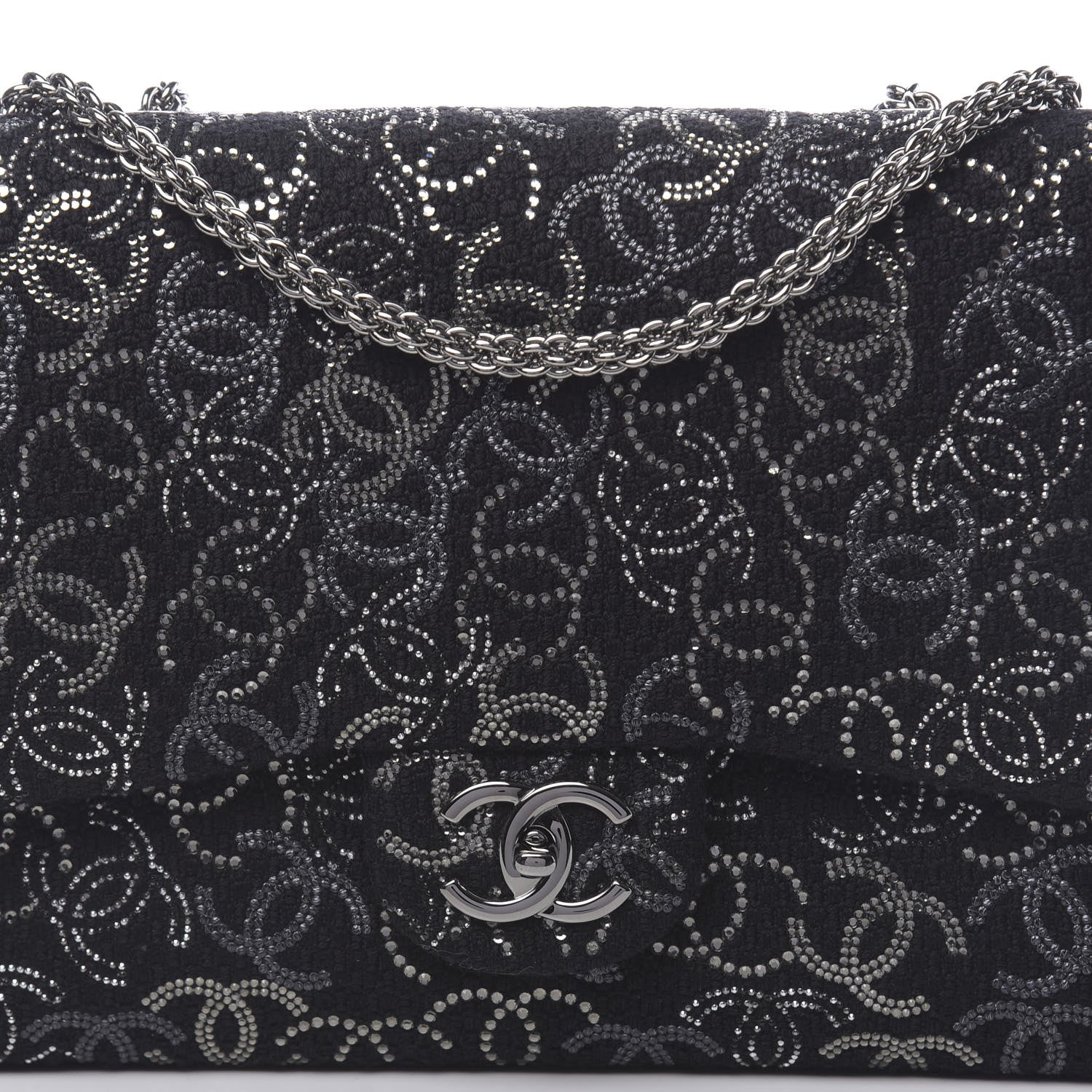 Chanel Tweed Strass Jumbo Pudong Flap Black 10 of 10