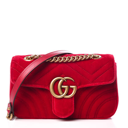 Gucci Velvet Matelasse Mini GG Marmont Shoulder Bag Hibiscus Red 1 of 10