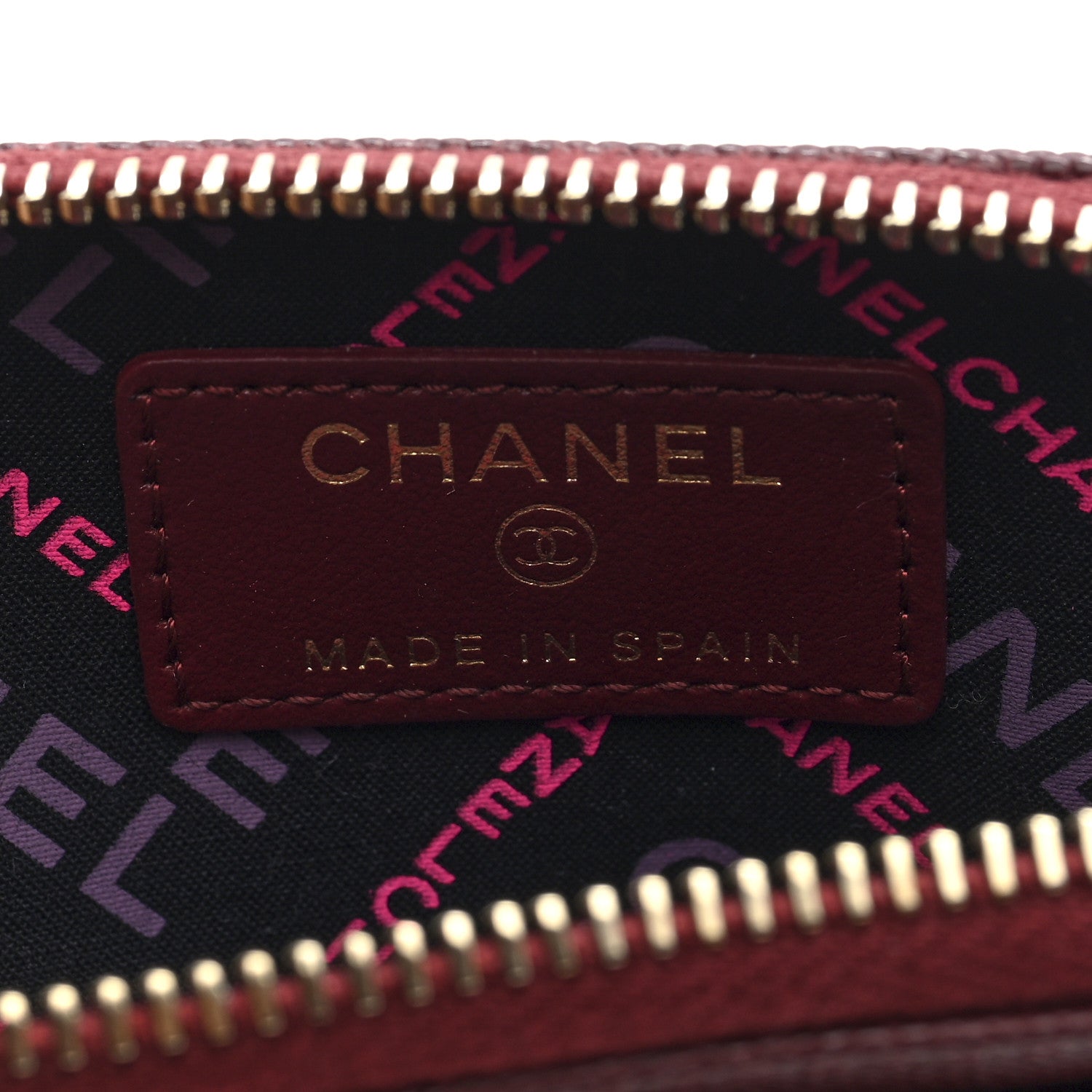 Chanel Caviar Quilted Crystal Zip Card Holder Wallet Burgundy 6 of 8