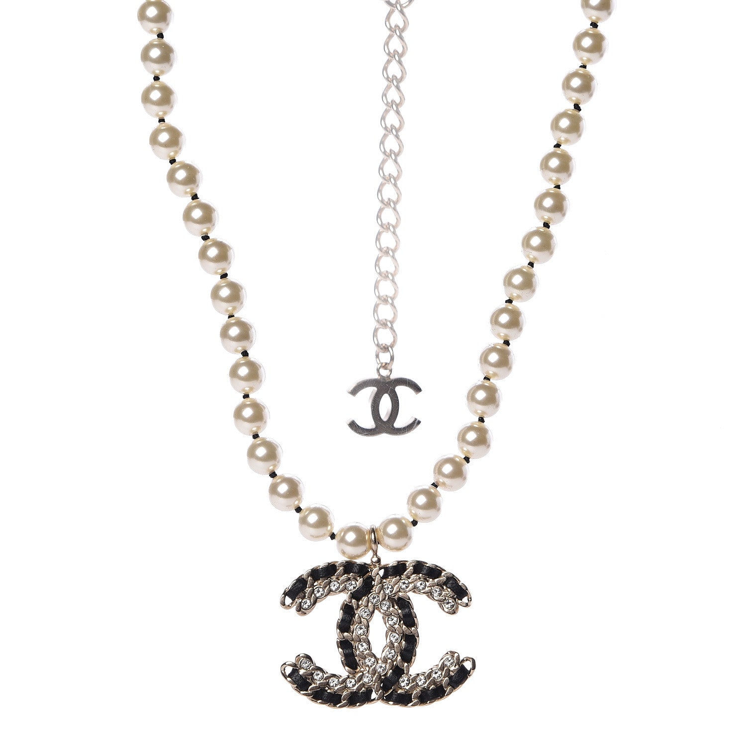 Chanel Lambskin Pearl Crystal CC Short Necklace Gold 1 of 6