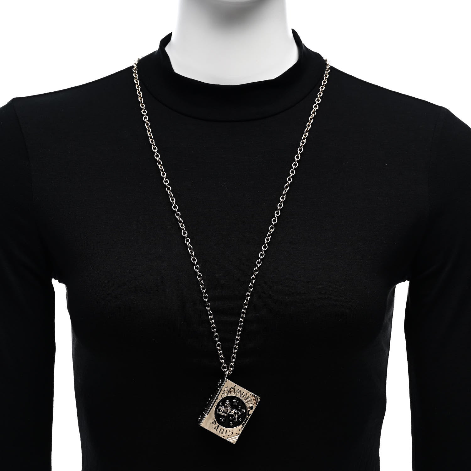 Chanel Metal CC Lion Book Locket Necklace Gold 2 of 10