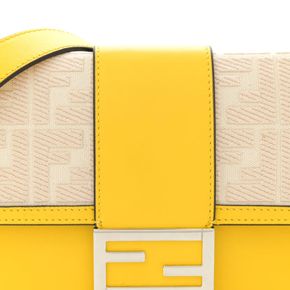 Fendi Canvas Vitello King FF Embroidered Medium Flat Baguette Grezzo Limone 8 of 13
