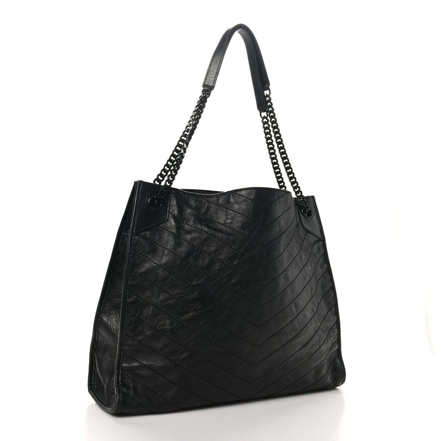 Crinkled Calfskin Matelasse Monogram Large Niki Shopper Tote Black