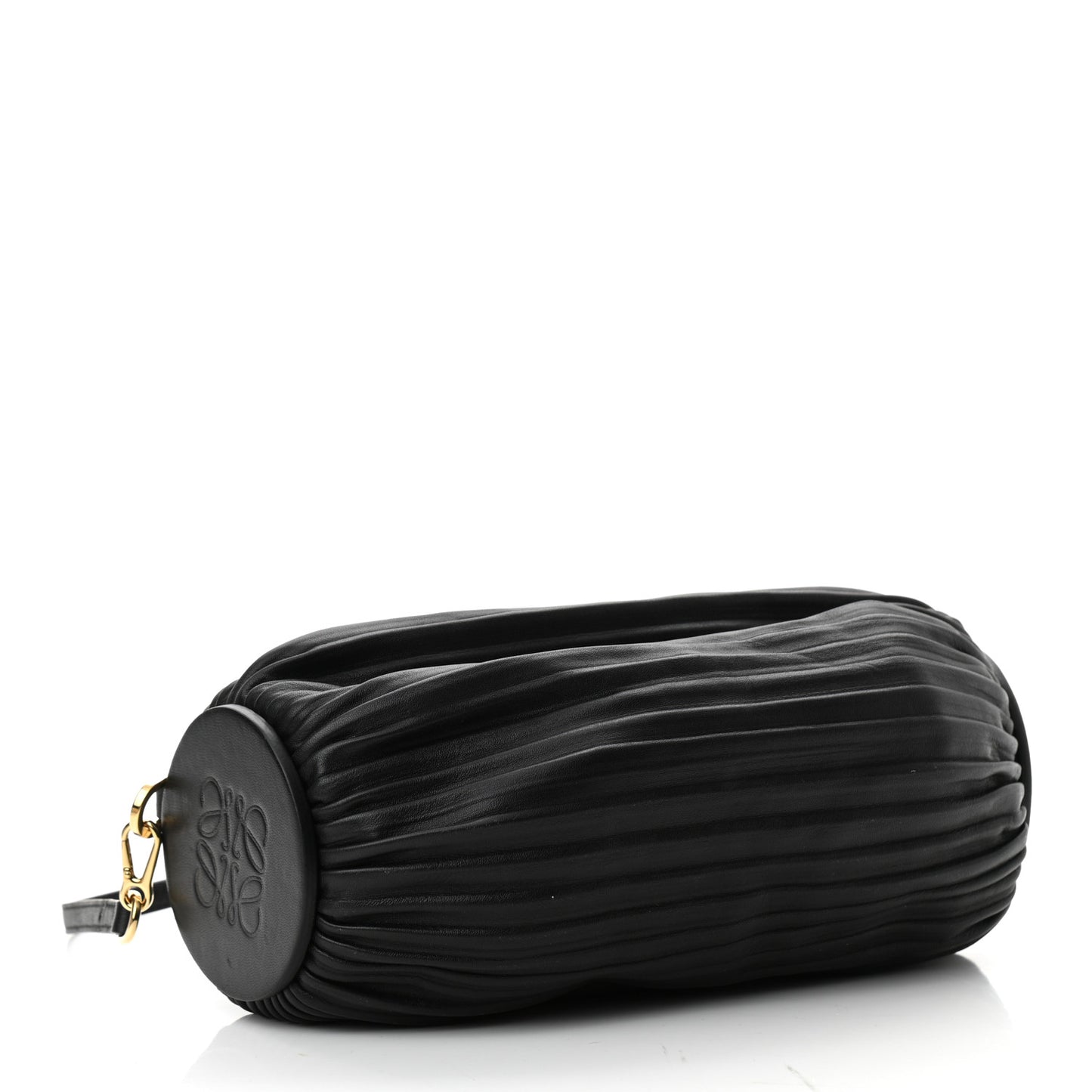 Lambskin Pleated Bracelet Pouch Shoulder Bag Black