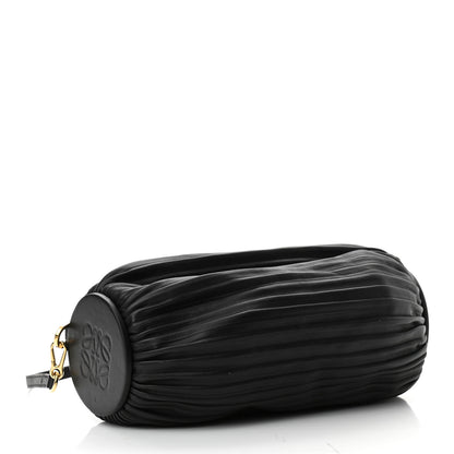 Loewe Lambskin Pleated Bracelet Pouch Shoulder Bag Black 2 of 10