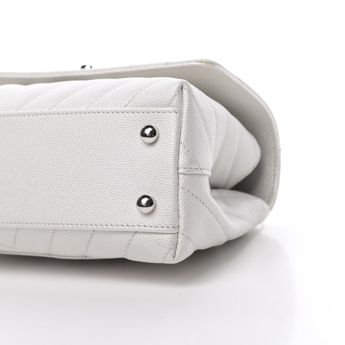 Iridescent Caviar Chevron Quilted Mini Coco Handle Flap White