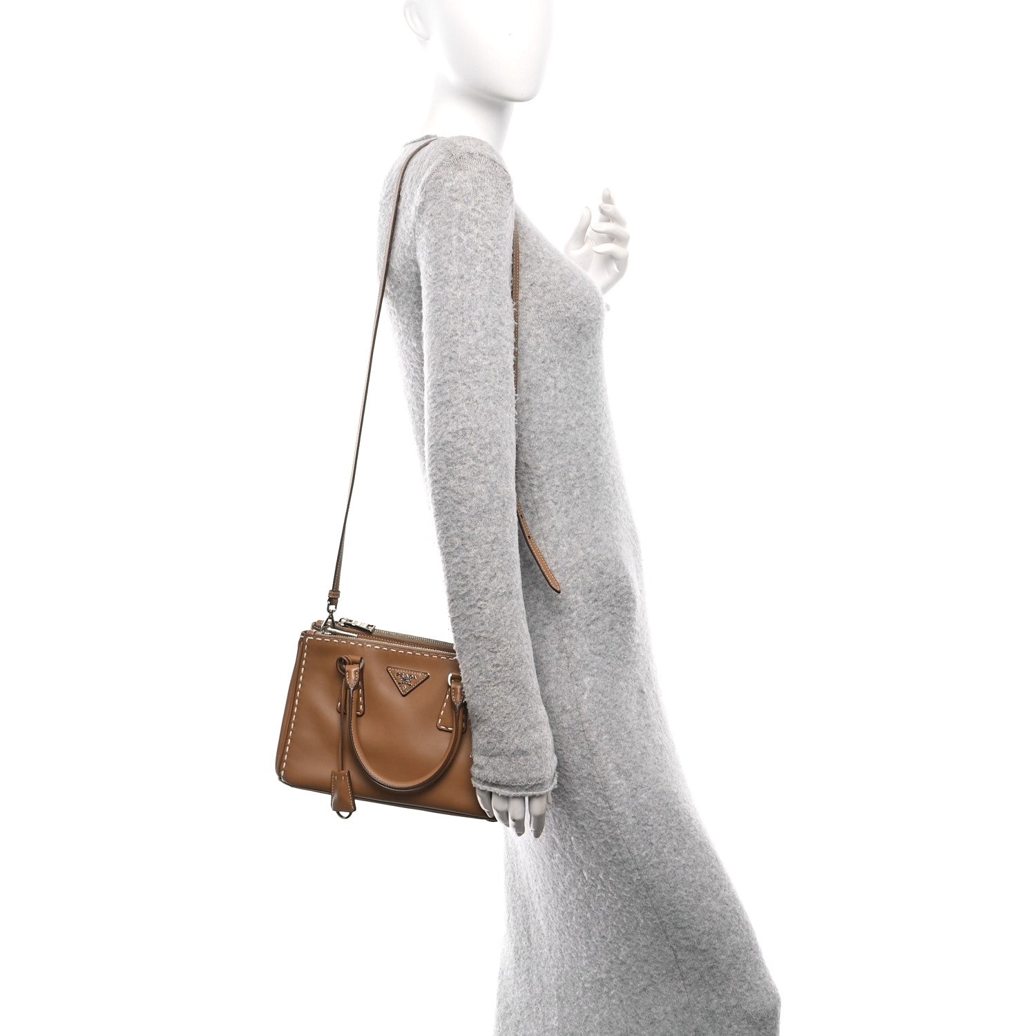 Prada City Calf Mini Hand Stitched Galleria Double Zip Tote