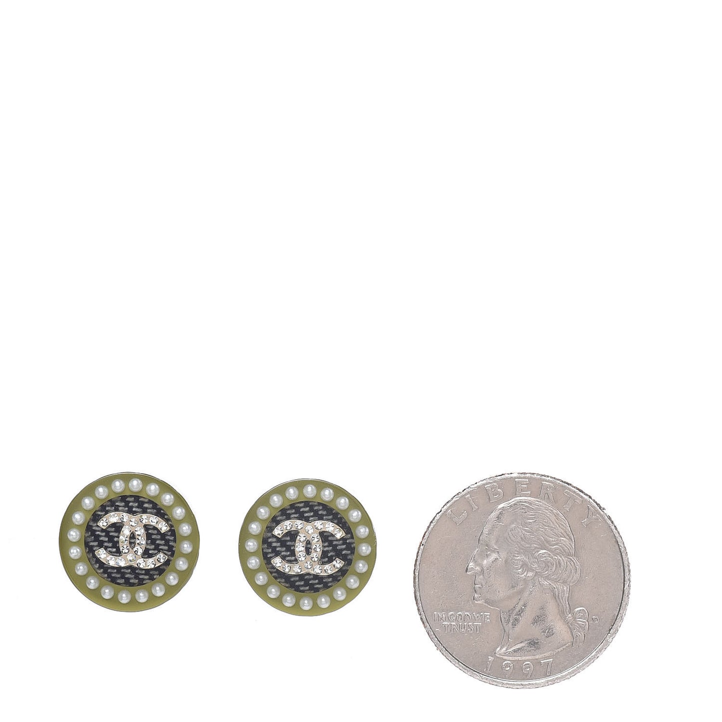Resin Crystal Pearl CC Stud Earrings Black Green