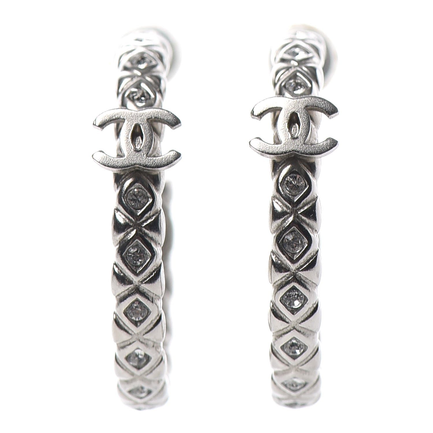 Chanel Crystal CC Hoop Earrings Silver 1 of 4