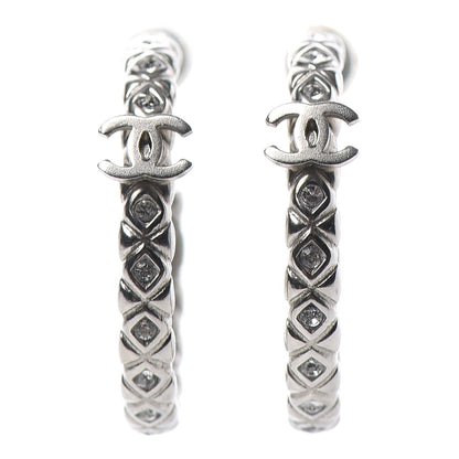 Chanel Crystal CC Hoop Earrings Silver 1 of 4