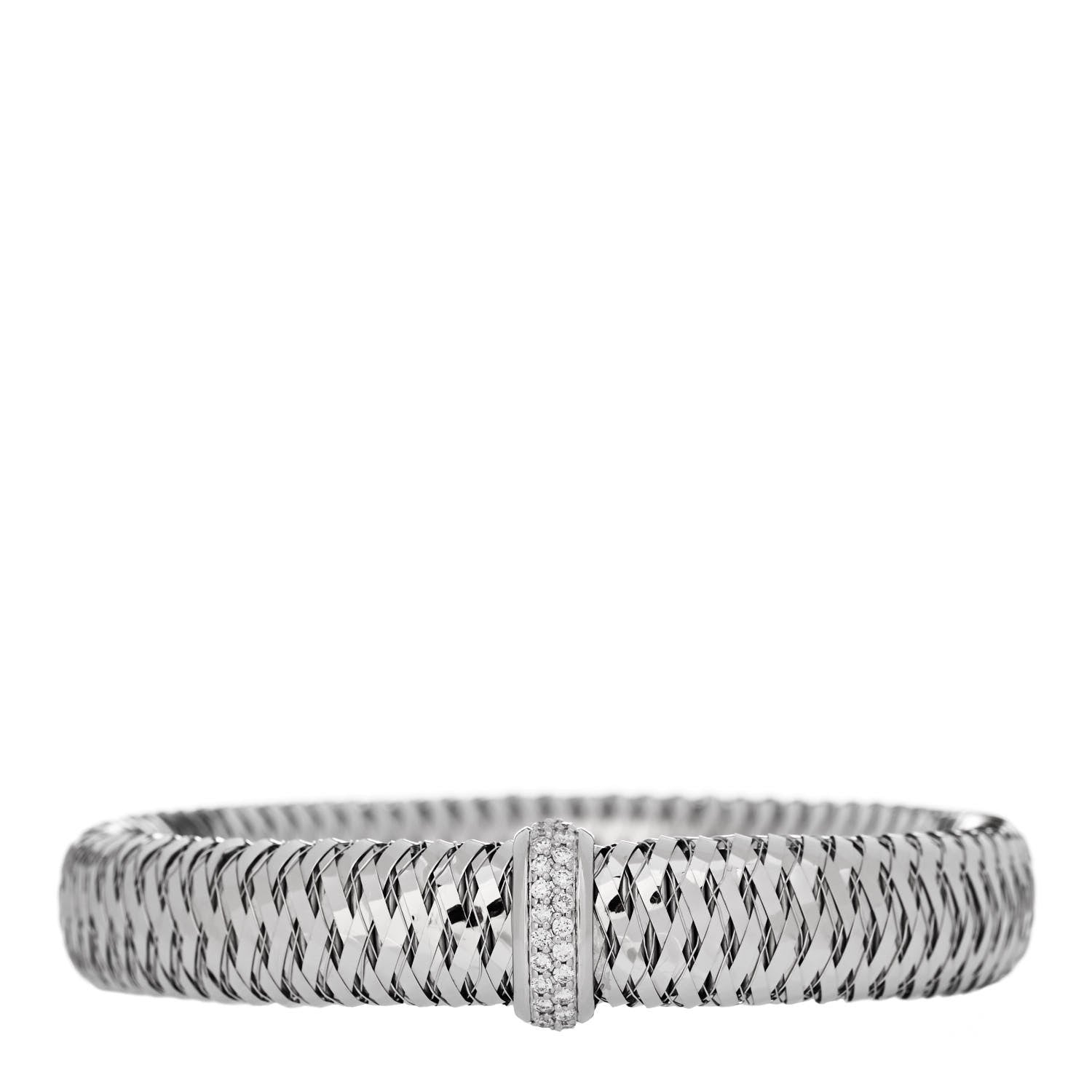 Roberto Coin 18K White Gold Diamond Medium Primavera Bangle Bracelet 1 of 3
