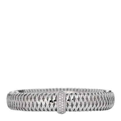 Roberto Coin 18K White Gold Diamond Medium Primavera Bangle Bracelet 1 of 3