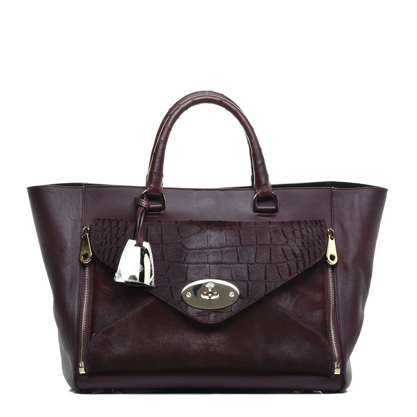 Silky Calf Ostrich Pony Hair Willow Tote Oxblood
