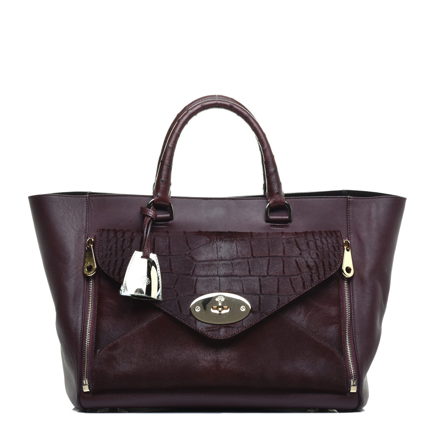 Mulberry Silky Calf Ostrich Pony Hair Willow Tote Oxblood 1 of 9