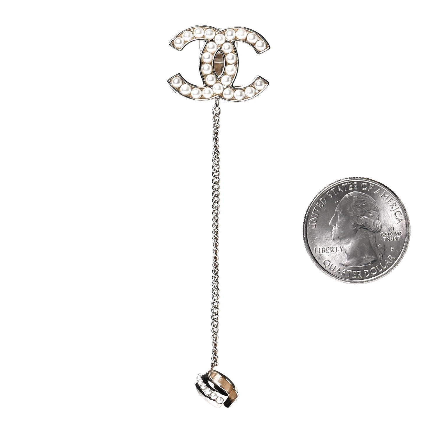 Chanel Pearl CC Chain Cuff Single Earring Gold Pearly White 2 of 5