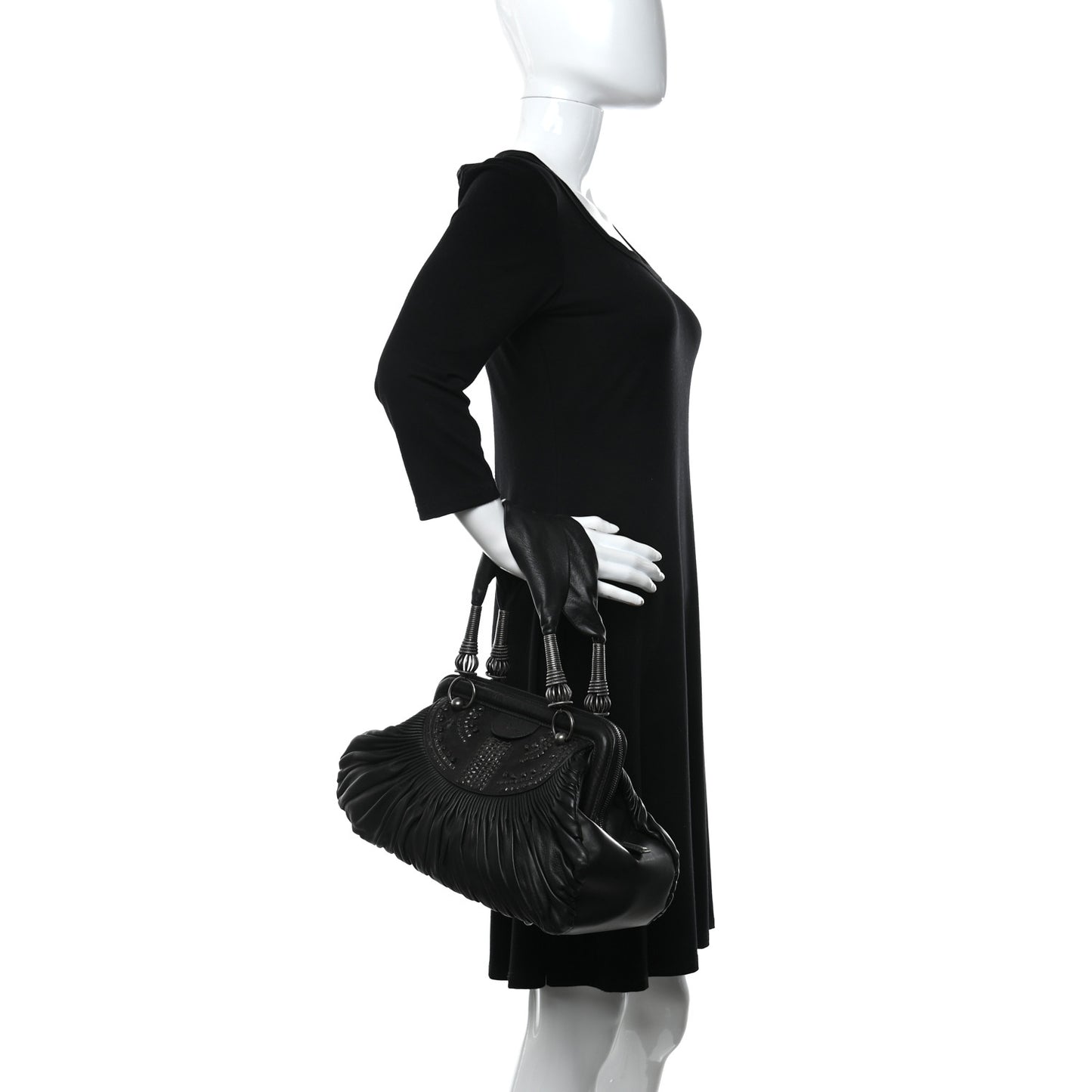 Lambskin Plisse Pleated Frame Satchel Black