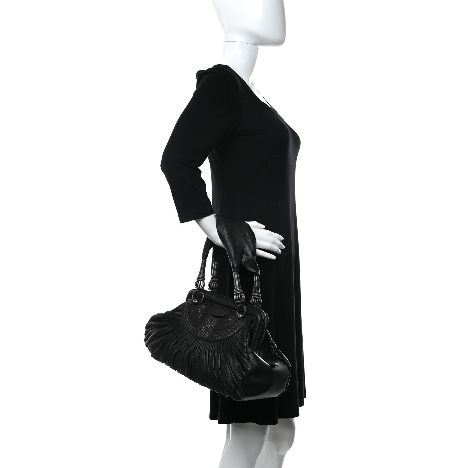 Christian Dior Lambskin Plisse Pleated Frame Satchel Black 2 of 10