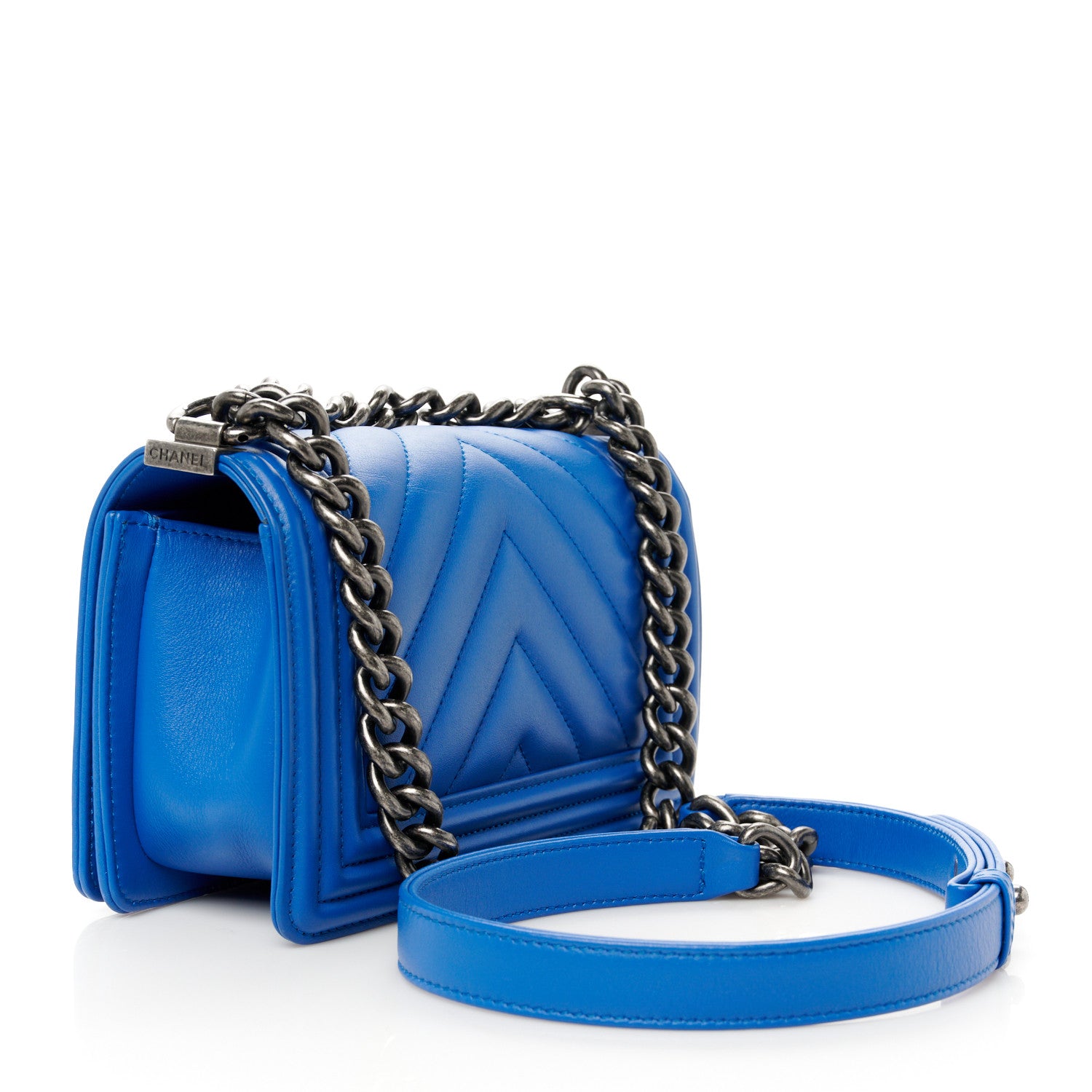 Chanel Lambskin Chevron Quilted Small Boy Flap Blue 3 of 10