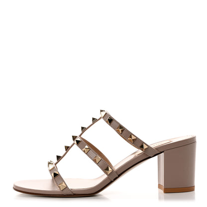 Valentino Garavani Calfskin Rockstud 60mm Caged Slide Sandals 38 Poudre 1 of 8