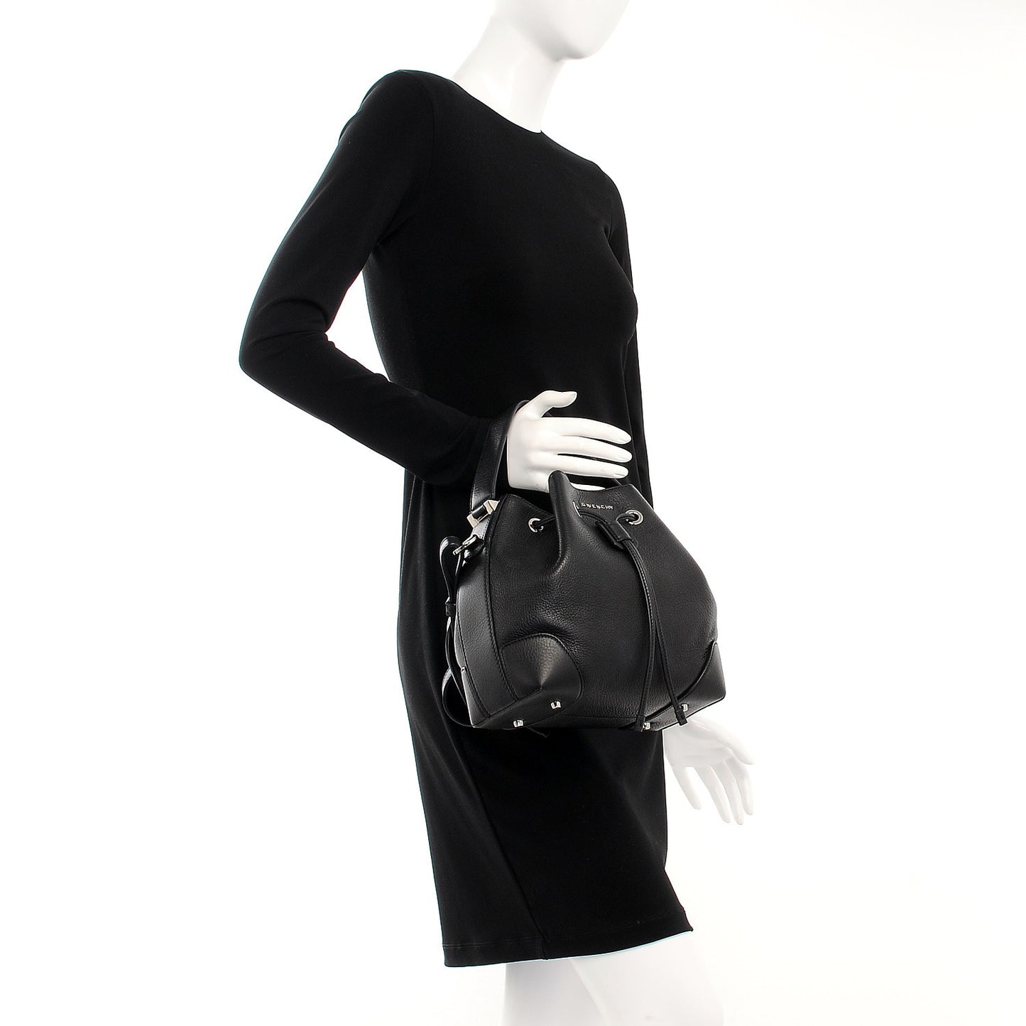 Calfskin Small Lucrezia Drawstring Bucket Bag Black