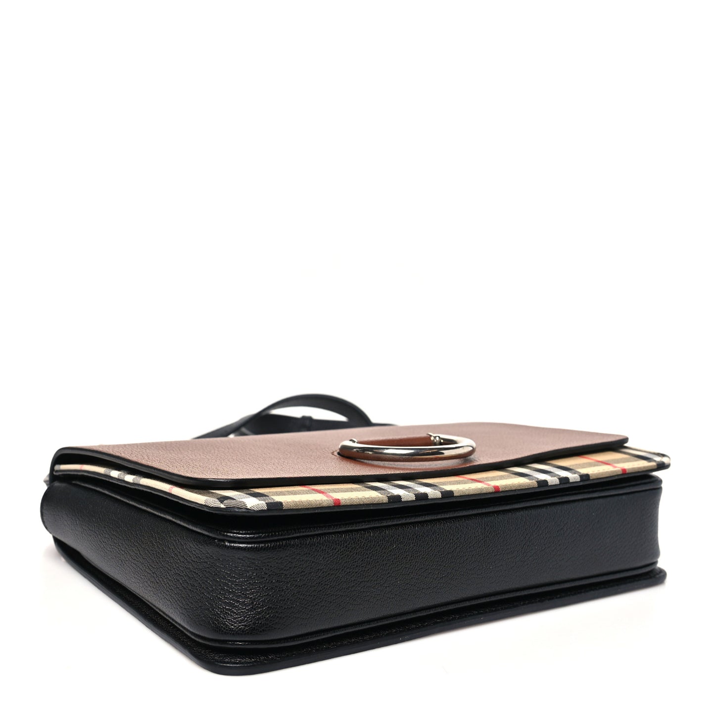 Goatskin Vintage Check Medium D-Ring Bag Tan Black