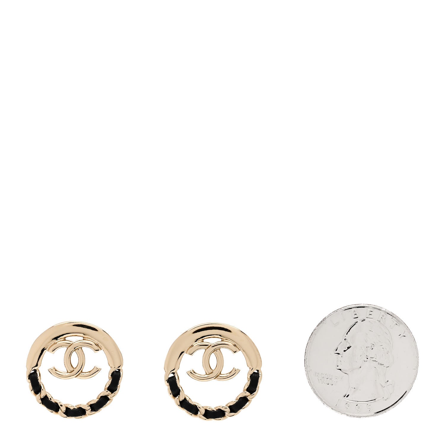 Chanel Lambskin Chain CC Round Earrings Gold Black 2 of 5