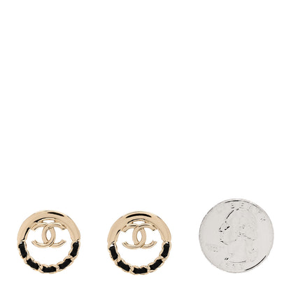 Chanel Lambskin Chain CC Round Earrings Gold Black 2 of 5