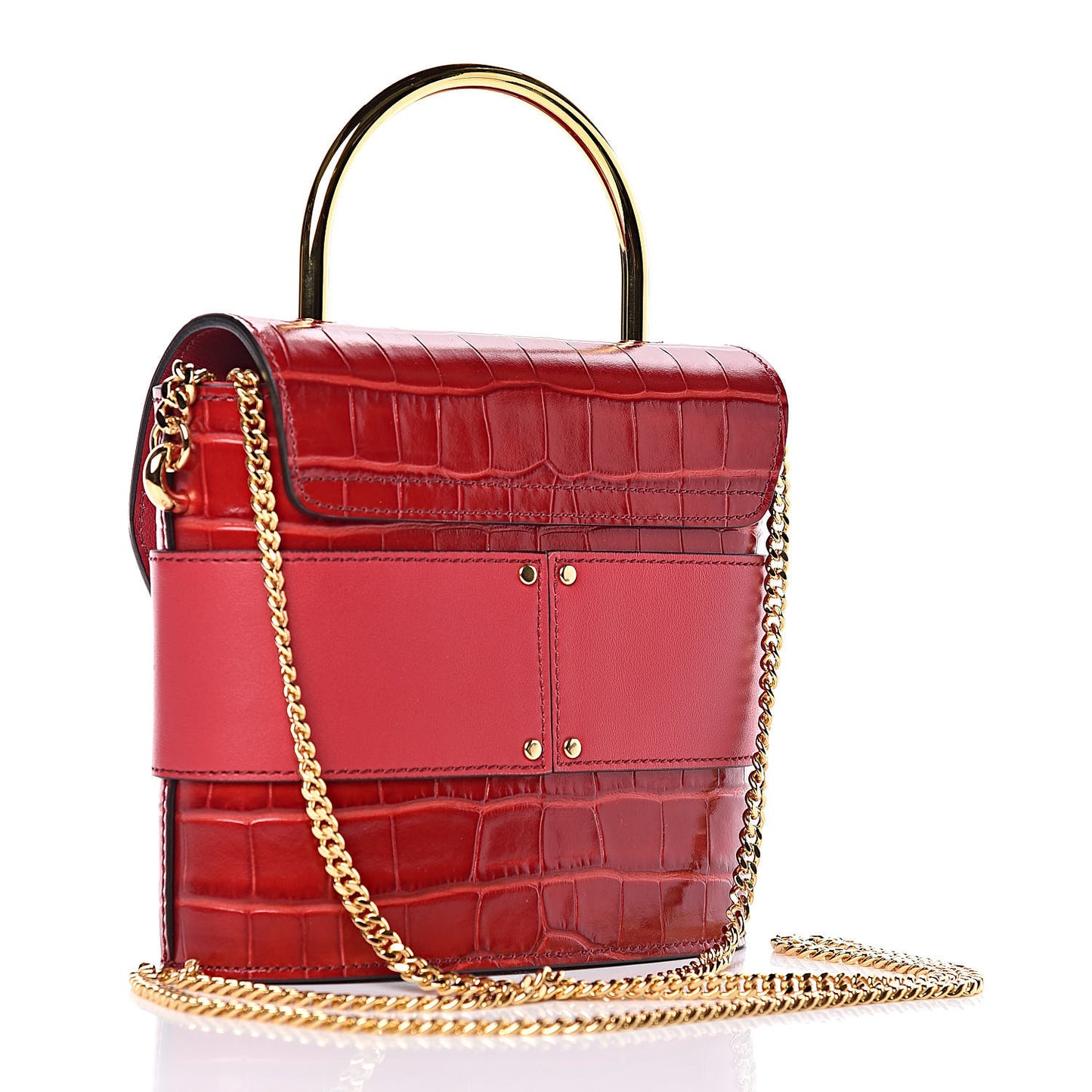 Calfskin Crocodile Embossed Small Aby Lock Dusky Red