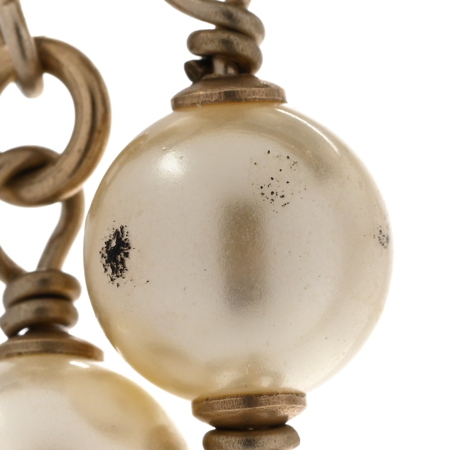 Pearl Bead CC Flower Long Necklace Gold