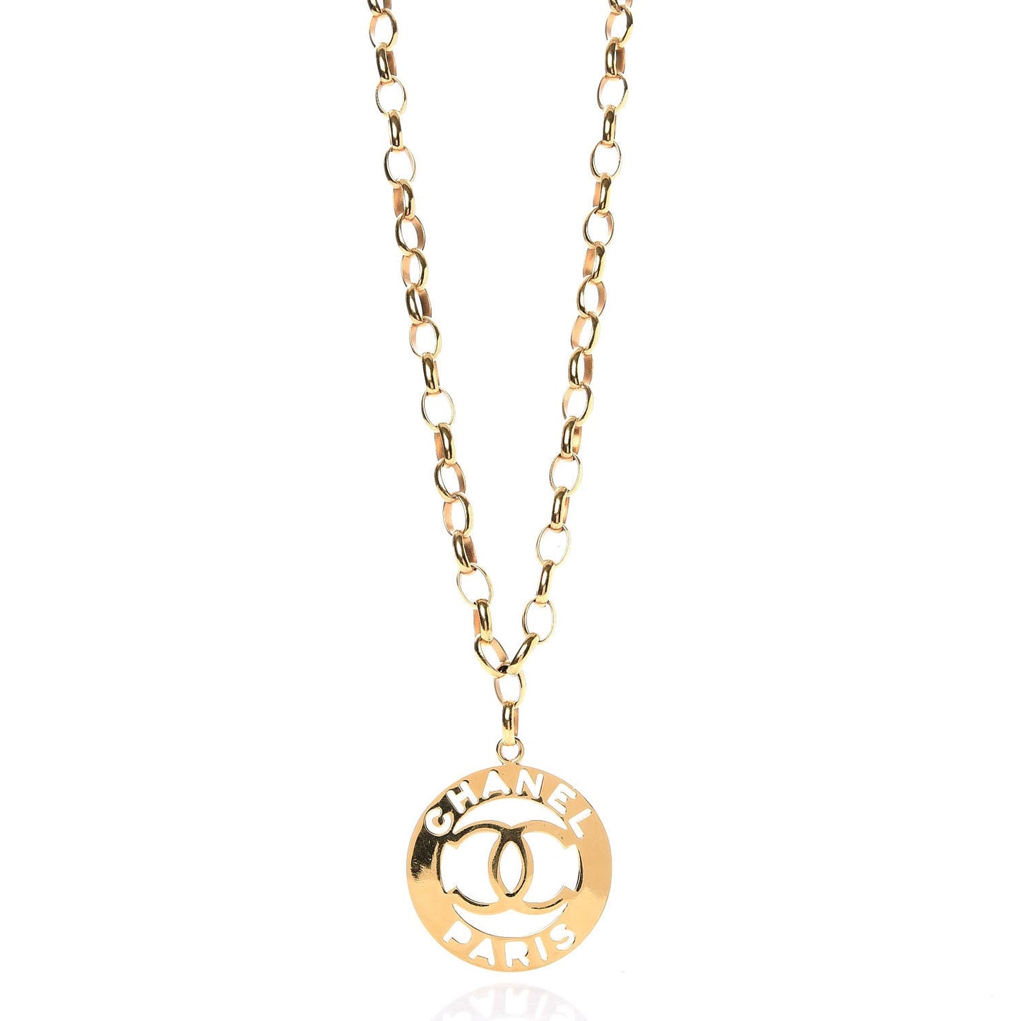 CC Medallion Long Chain Necklace Gold