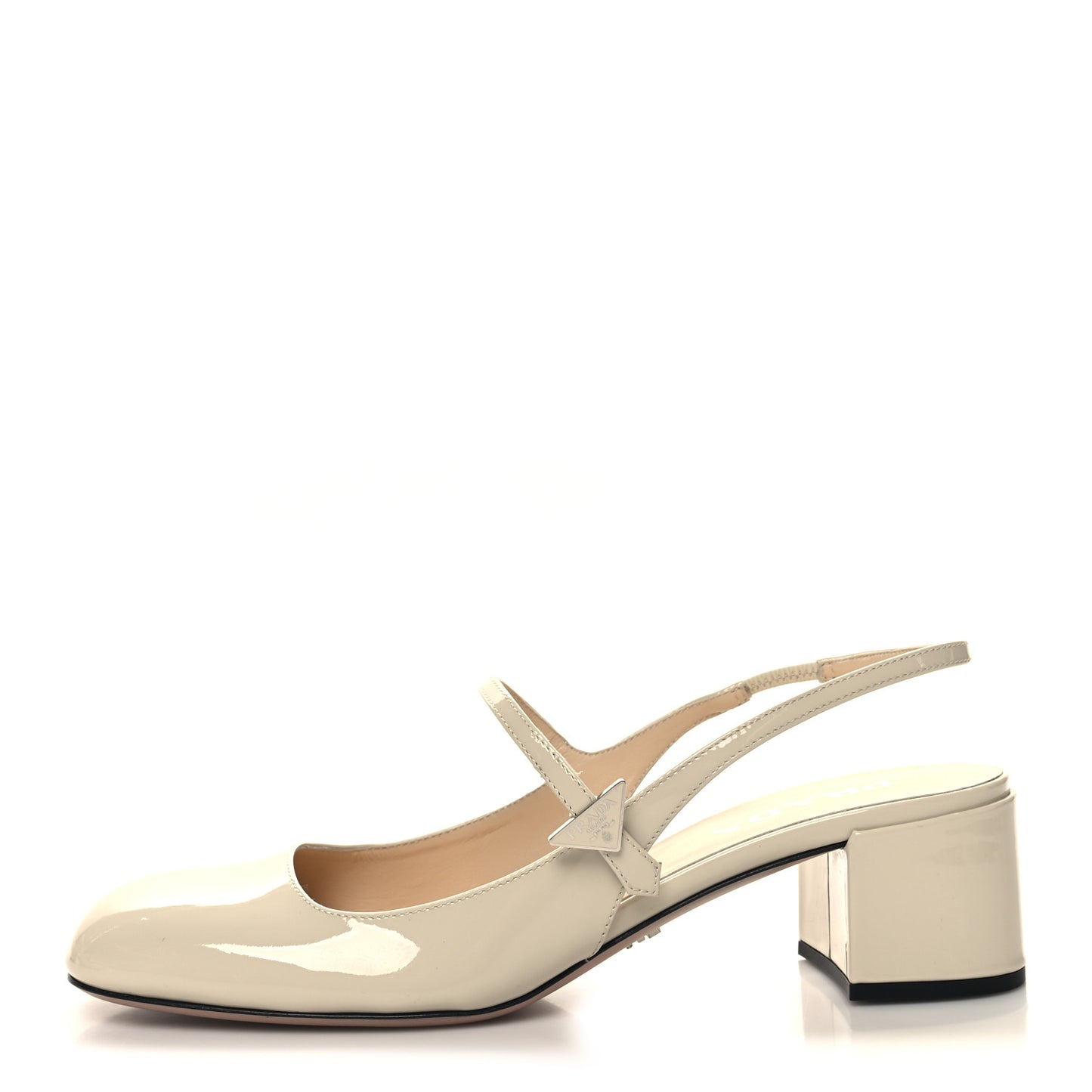 Patent Decolette Logo Mary Jane 45mm Slingback Pumps 40 Beige