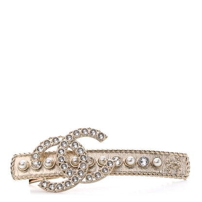 Chanel Metal Crystal Pearl CC Hair Clip Gold Pearly White 1 of 5
