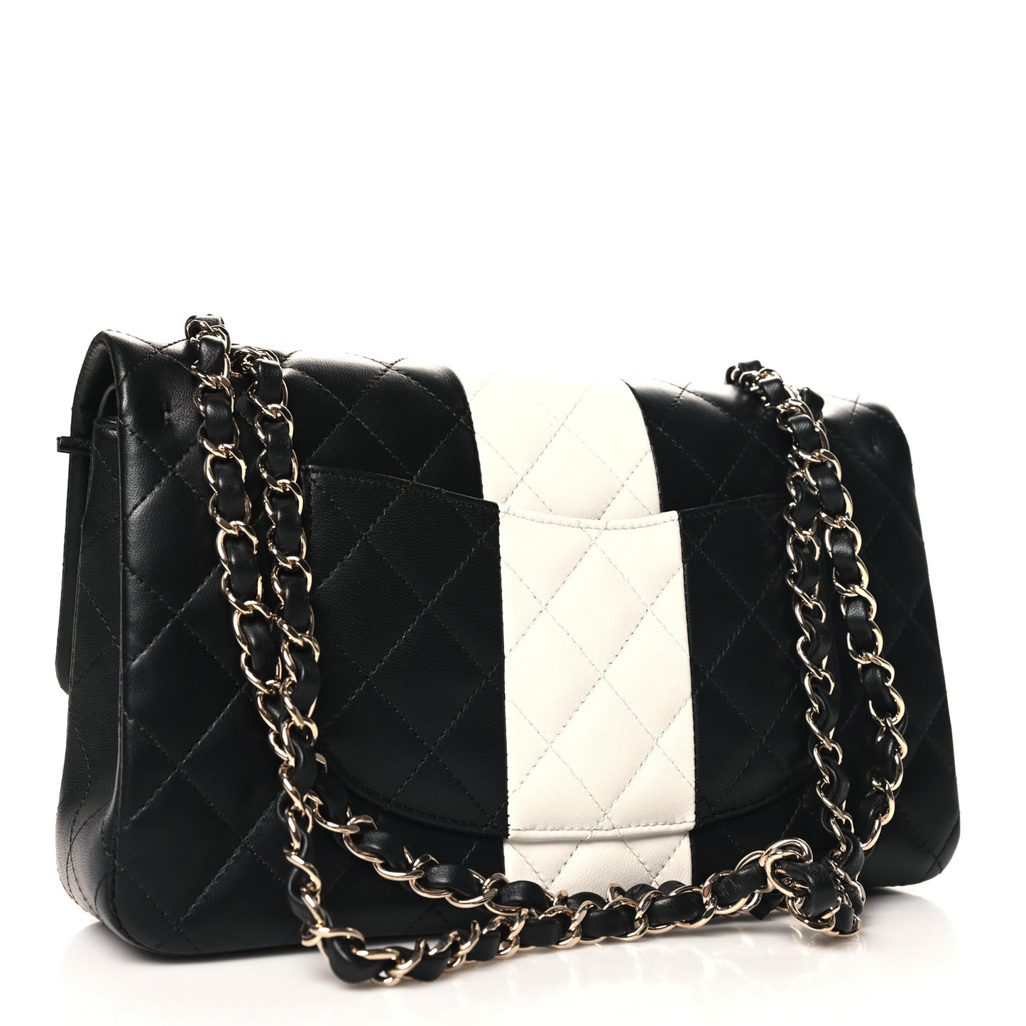 Lambskin Quilted Medium Double Flap Black White
