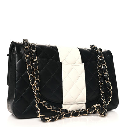 Chanel Lambskin Quilted Medium Double Flap Black White 3 of 11