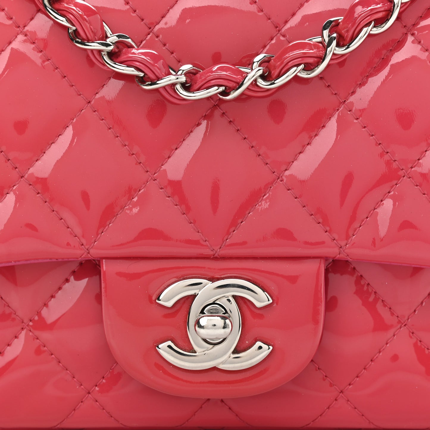 Patent Quilted Mini Square Flap Pink