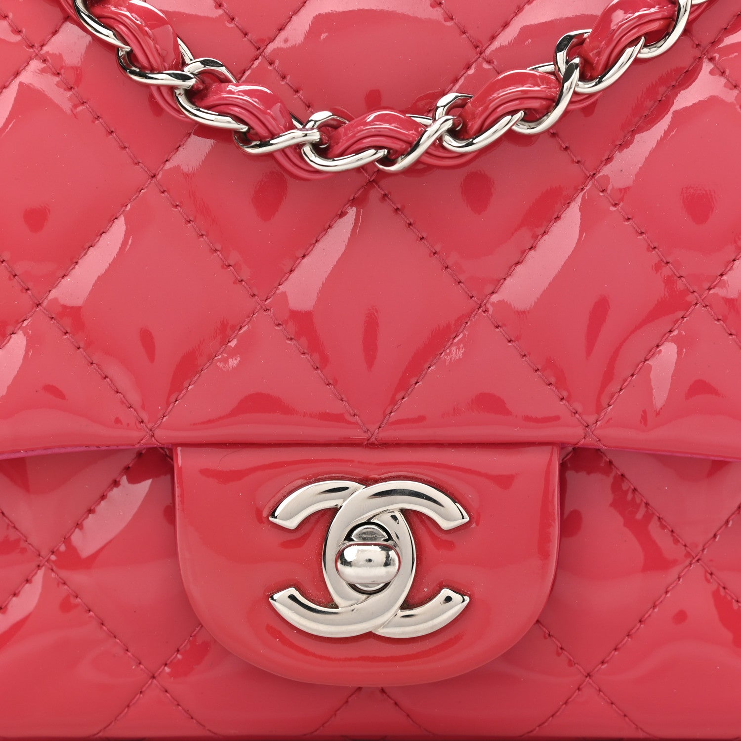 Chanel Patent Quilted Mini Square Flap Pink 12 of 12