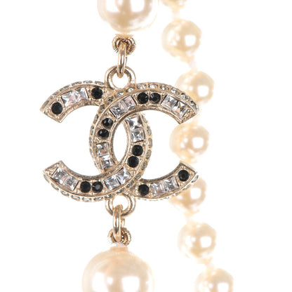 Chanel Graduated Pearl Crystal CC Long Necklace Gold Black 4 of 6
