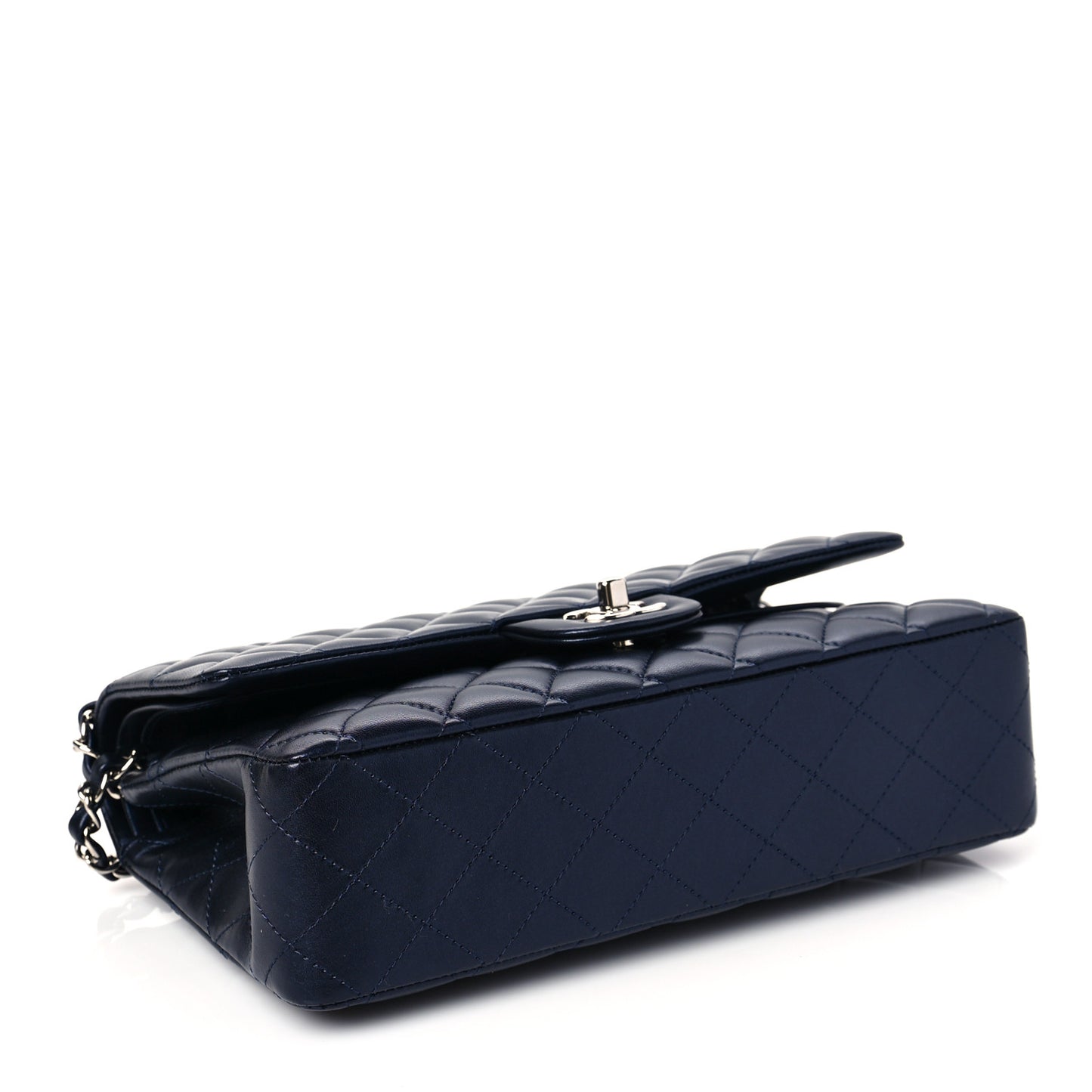 Iridescent Calfskin Quilted Medium Double Flap Navy