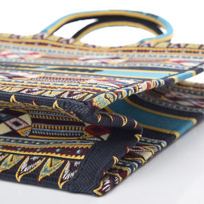 Christian Dior Canvas Embroidered Book Tote Blue Multicolor 9 of 10