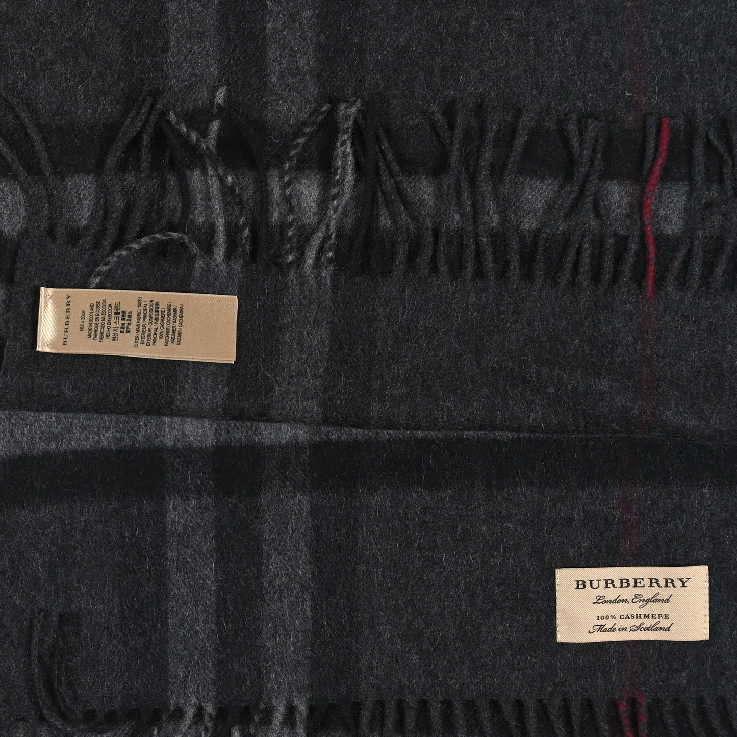 Cashmere Classic Check Fringe Scarf Charcoal