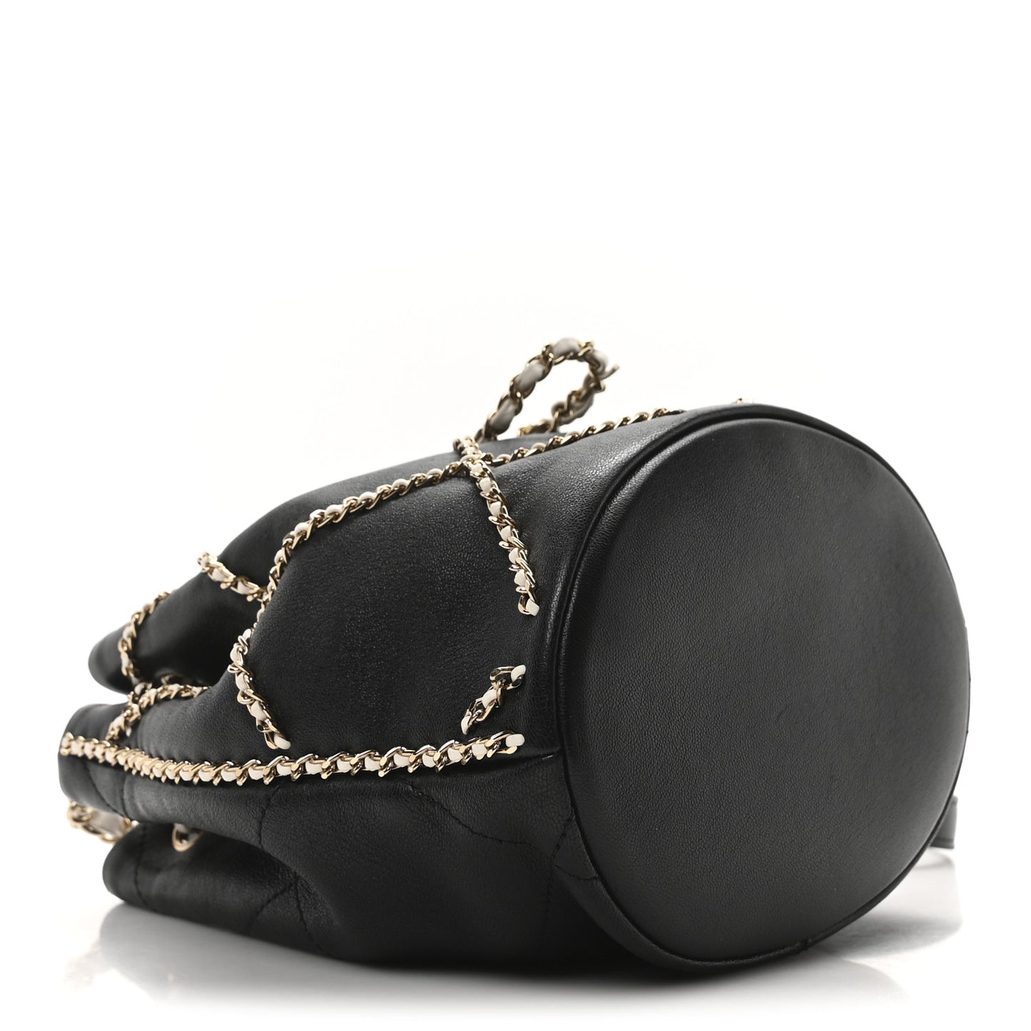 Lambskin Entwined Chain Bucket Bag Black