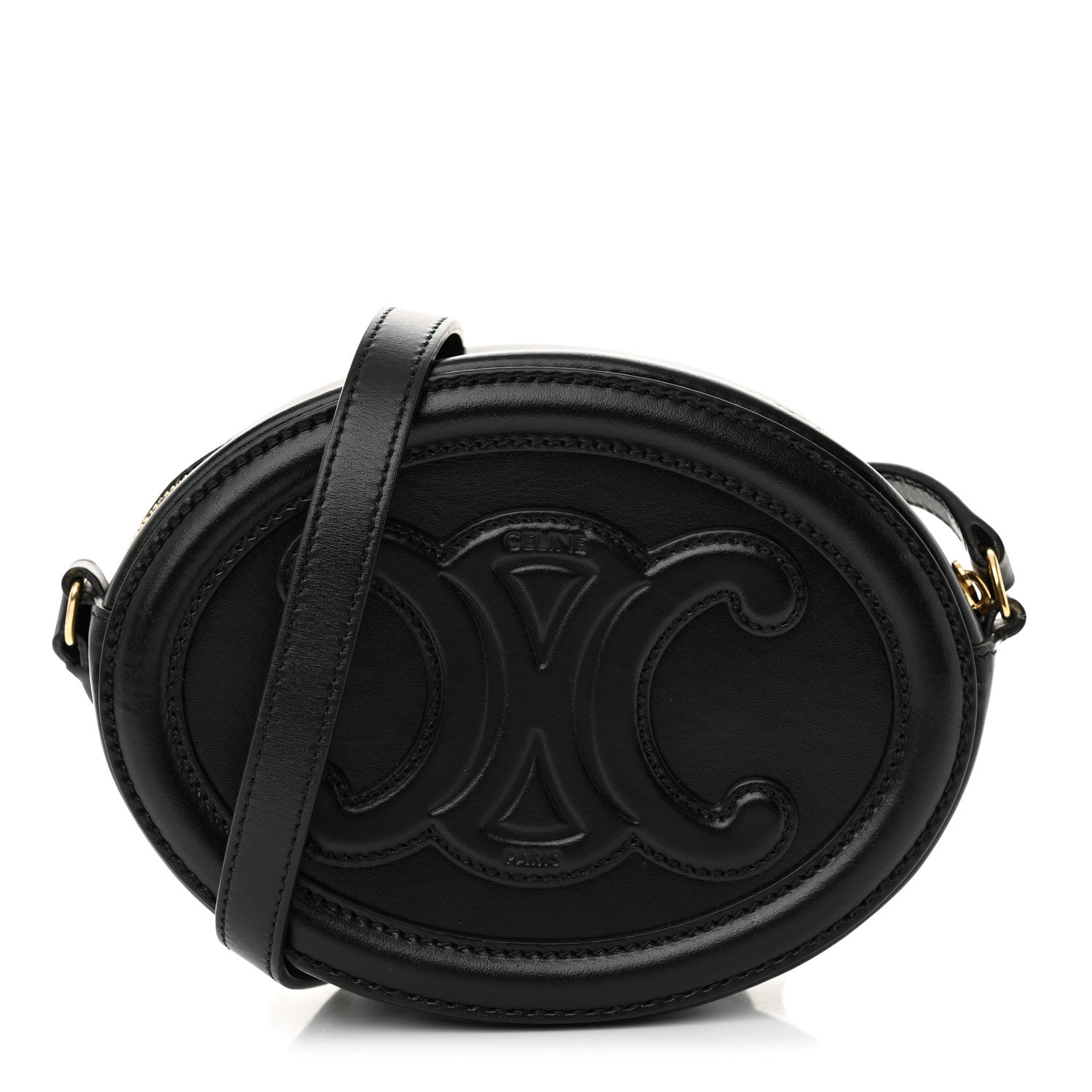 Celine Smooth Calfskin Cuir Triomphe Oval Bag Black 1 of 12