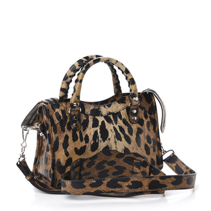 Balenciaga Smooth Calfskin Leopard Print Classic Silver Hardware Mini City Beige 3 of 11