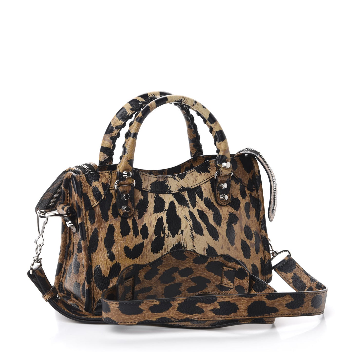 Smooth Calfskin Leopard Print Classic Silver Hardware Mini City Beige