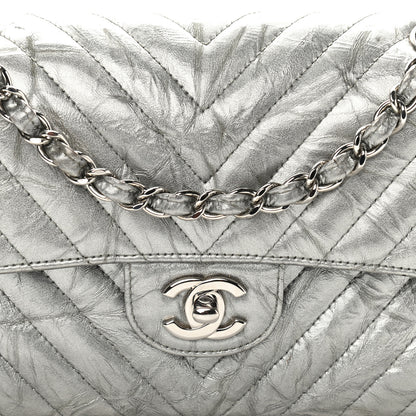 Chanel Metallic Crumpled Calfskin Chevron Quilted Mini Rectangular Flap Silver 7 of 9