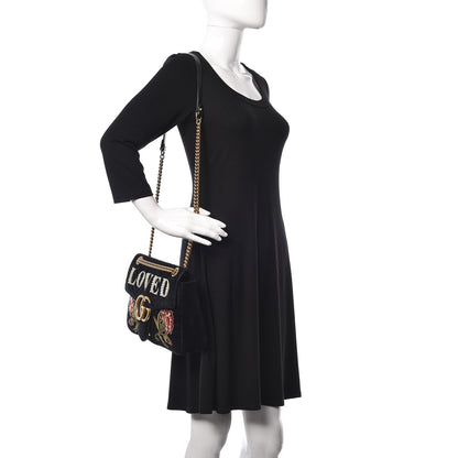 Gucci Velvet Matelasse Loved Embroidered Medium GG Marmont Shoulder Bag Black 2 of 18