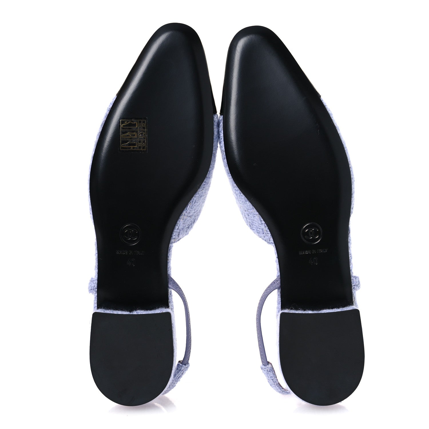 Chanel Iridescent Wool Tweed Patent Cap Toe CC Slingback Flats 40 Light Purple Silver Black 7 of 10